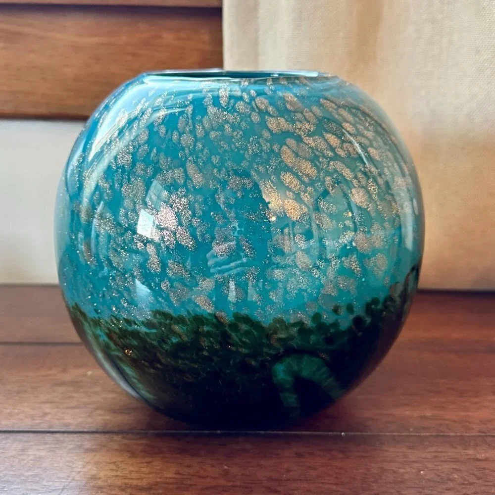 Blue Marble Round Fishbowl Vase
